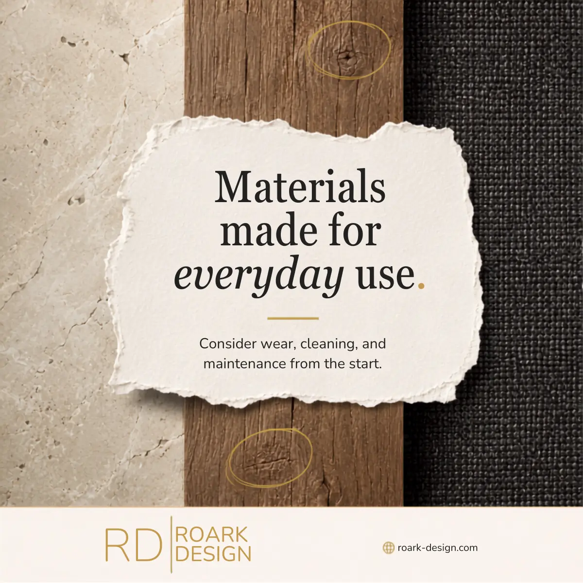 ROARK social post about materials made for everyday use